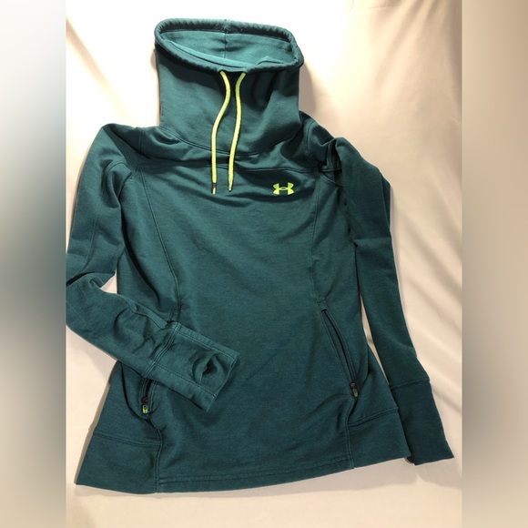 Woman’s under amour fleece hunter green slouchy neck sweater w/drawstring sizeXS - Picture 2 of 5